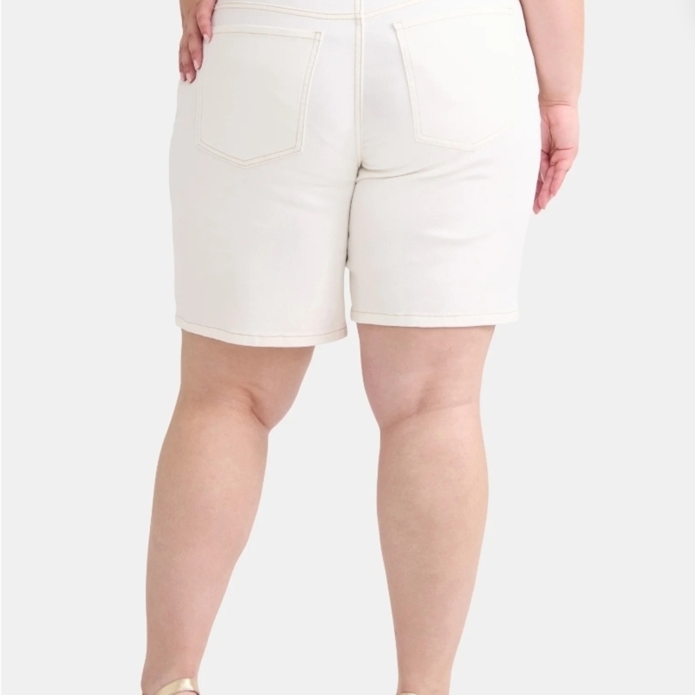 Terra & Sky NEW Winter White Denim Bermuda Shorts 20W Plus High Rise 8" Inseam - Picture 3 of 7